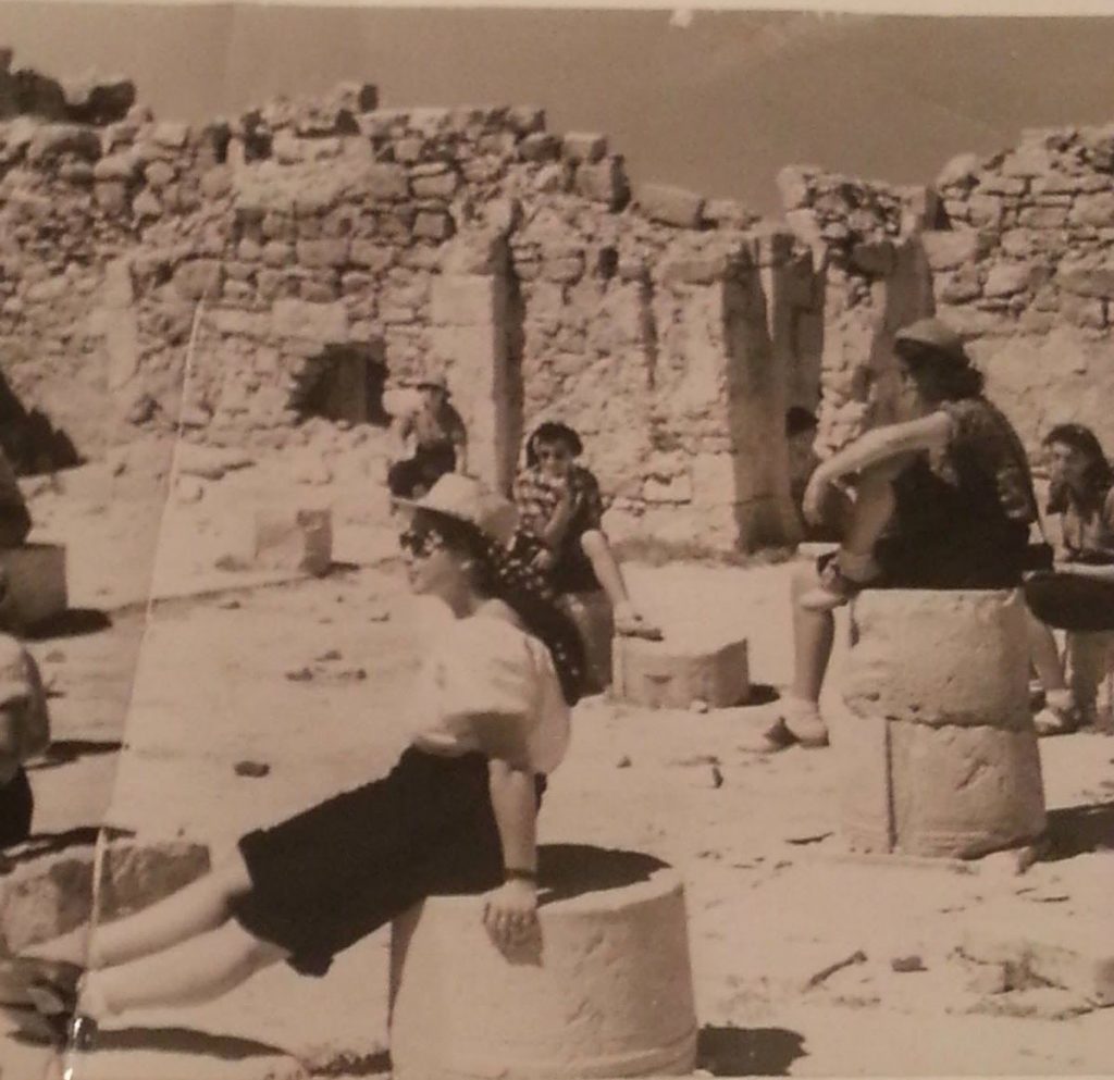 Sarah's mother on the tallest ruin on the right during post-grad studies at HU in 1950.