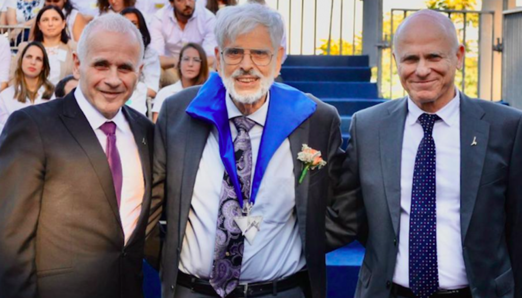 The Hebrew University of Jerusalem President Professor Asher Cohen (left) presented world-renowned computer science researcher, Professor Jeffrey D. Ullman (center) with a prestigious Honorary Doctorate degree during the 86th Board of Governors Meeting on June 12, 2023, in Jerusalem. Professor Tamir Sheafer, Hebrew University Rector, is on his right. Credit: Yossi Zamir.