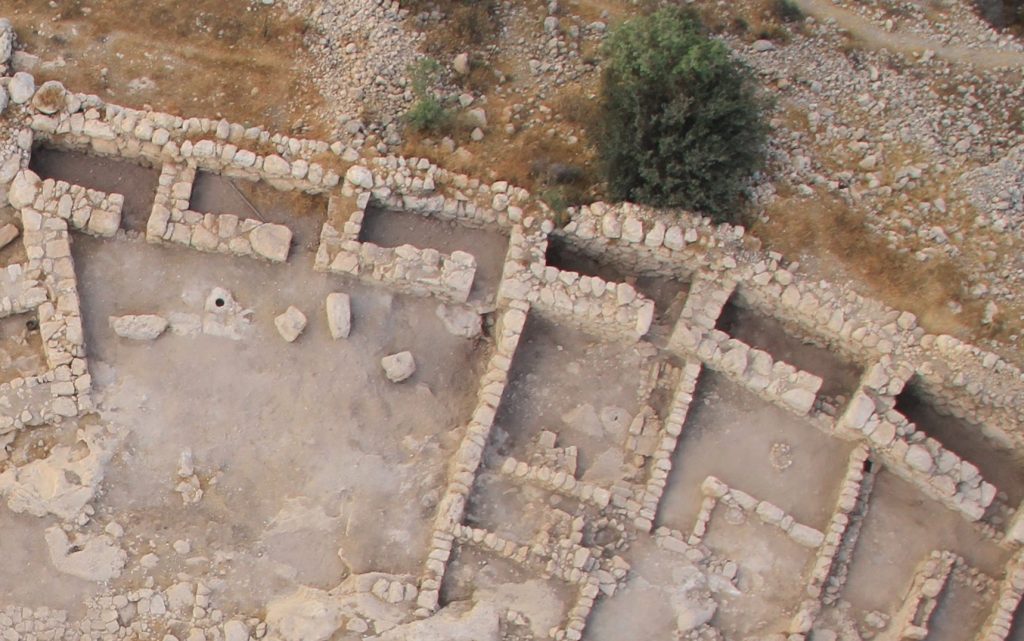 Aerial view of the casemate city wall found at Khirbet ed-Dawwara Credit: Skyview