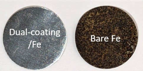 Uncoated iron (right) and coated iron (left).